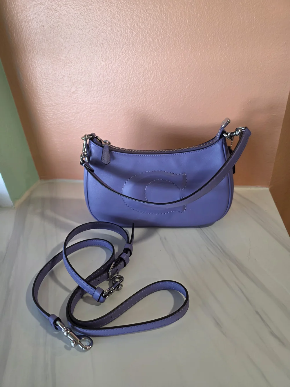 Coach Teri Lilac Smooth Leather C Shoulder Handbag Or Crossbody Bag CR099